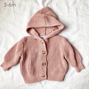 🪴5/$30 Old Navy 3-6 Months Baby Pink Knit Hood Cardigan Jacket Sweater Spring